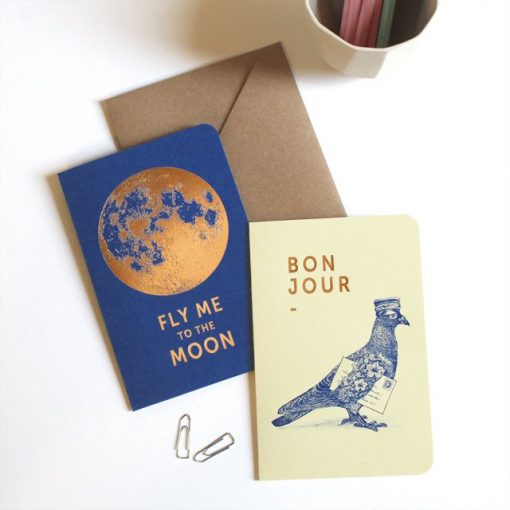 Carte Bonjour Fly me to the moon Les Editions du Paon
