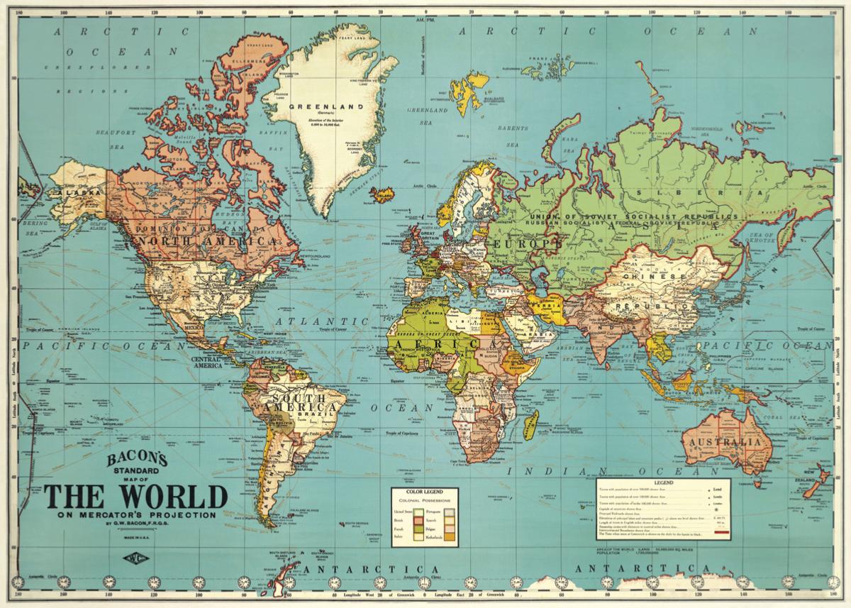 Affiche carte du monde vintage - Pastel Shop
