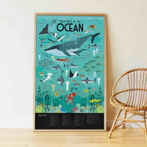Poster géant + 59 stickers – Animaux des Océans (6-12 ans)