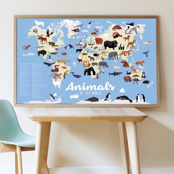 Poster géant + 76 stickers - Animaux du monde POPPIK