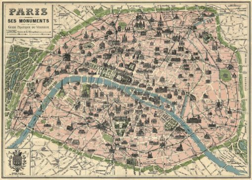 Carte de paris vintage (métro parisien et monuments) Cavallini