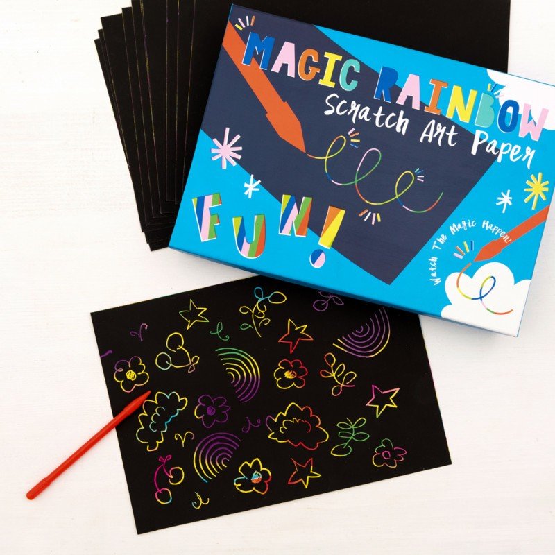 Livre d'art à gratter DIY Papier kit de Scratch Art Art à gratter pour Enfants YANGWEN Rainbow Feuilles à Gratter,20 PCS de Livres en Papier Arc-en-Ciel avec 2 Stylets en Bois et 4 pochoirs à Dessin 