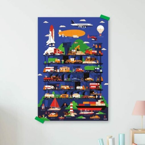 Poster géant + 44 stickers – Véhicules (3-7 ans)