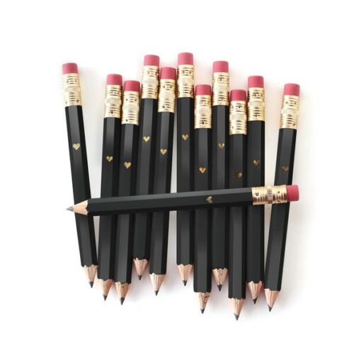 Mini crayons à papier Coeur doré Noir x12