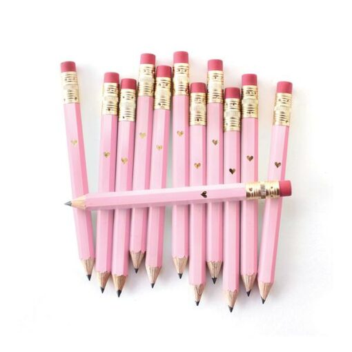 Mini crayons à papier Coeur doré Rose x12