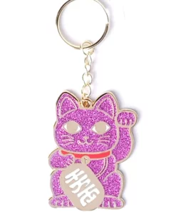 Porte-clés Maneki Neko – Chat Porte-bonheur Rose pailleté